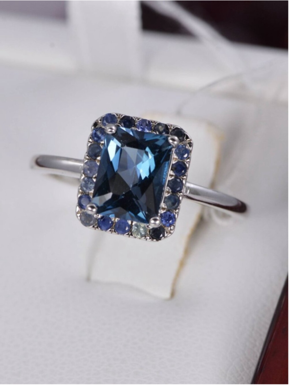 Natural Halo Sapphire and Natural London Blue Topaz Sterling Silver Ring, sz 7